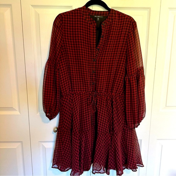 Ever After Buffalo Plaid Tiered Button Mini Dress Red & Black Size Large - Picture 1 of 10